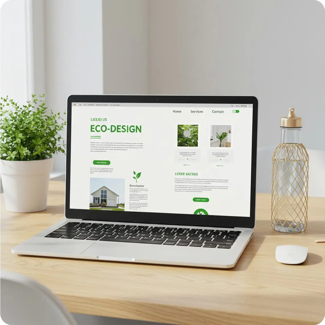 Ordinateur portable affichant un site web rapide, léger et durable sur un bureau